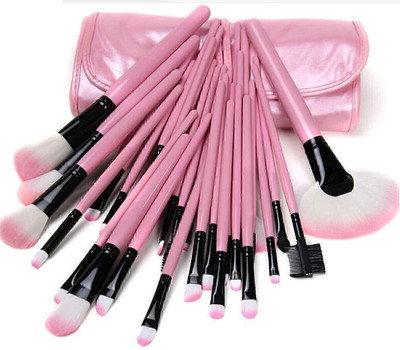 GLOW FIRST Soft Bristle Makeup Brush Set with Storage Pouch- Pink, 24 Pieces(Pack of 24)