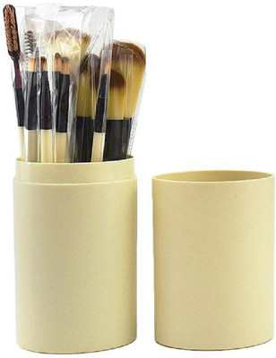 SHEELU Professional Series Makeup Brush Set With Storage Barrel - Beige(Pack of 12)