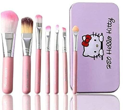 HARSHLOVE Combo Hello Kitty Mini Pink Makeup Brush Set of 7 Including a White Blush Brush(Pack of 7)