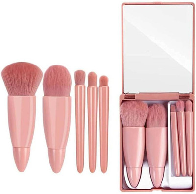 Kidzhut Travel Friendly Professional Makeup Brush Set With Mirror & Storage Case(Pack of 5)