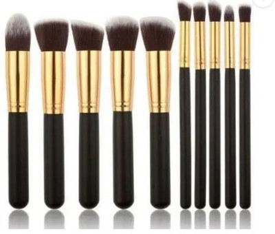 Jollity 10 pcs Synthetic Makeup Brush Set - Black Gold(Pack of 10)