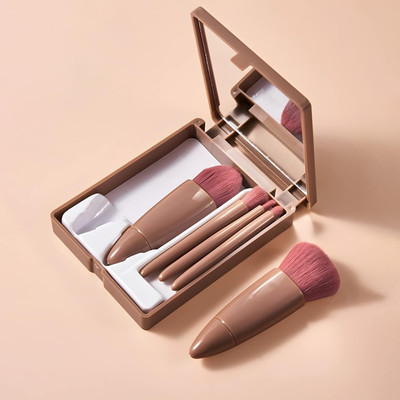 Elecsera Travel Makeup Brush Set 5pcs Mini Cosmetic Brushes with Mirror and Case(Pack of 5)