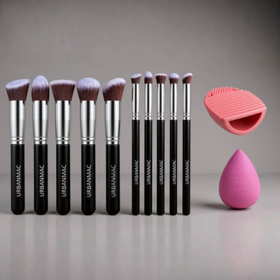 URBANMAC 10 Makeup Brushes with Blender & Cleaning Tool(Pack of 12)