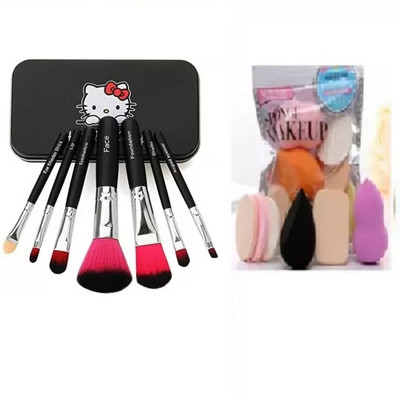 Town Huda Makeup hellokitty brush set of 7 with Sponge puff blender Set of 6(Pack of 13)