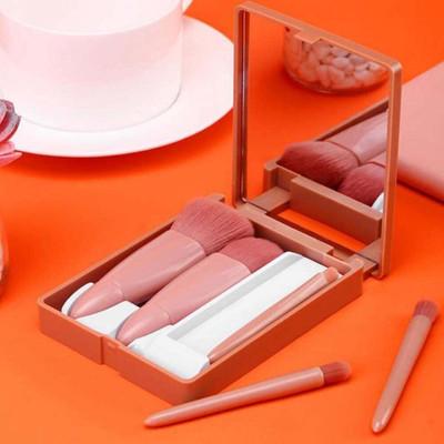 Trendy Appliances Travel Makeup Brush Set with Case & Mirror for On-the-Go Beauty(Pack of 5)