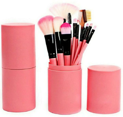 grooos 12 Piece Premium Makeup Brushes Set , Pink with Storage Box (Pack of 12)(Pack of 12)