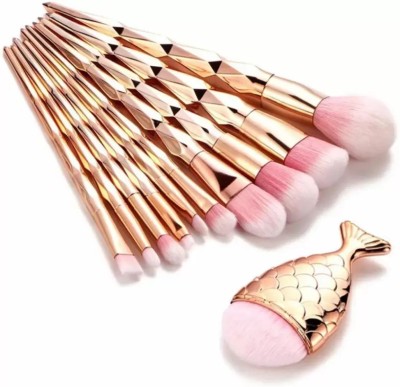 Fleeto Diamond Cut Makeup Brush Set with FishTail for Foundation/Lips (Pack of 11)(Pack of 11)