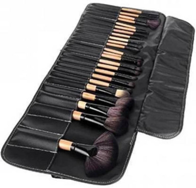 sindhwani makeovers Make Up Brushes Sets With Leather Storage Pouch - 24 Pc ) + 1 SPONGE PUFF(Pack of 24)