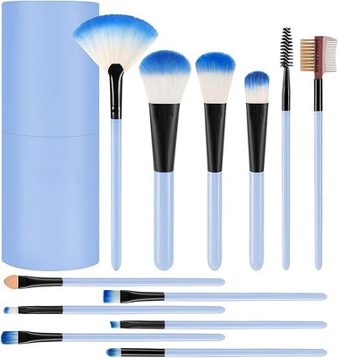 Onevue 12 Piece Premium Makeup Brush Set , Blue with Storage Box(Pack of 12)