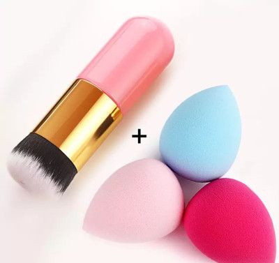 Adore Beauty Extra Soft Foundation Brush with 3 Sponge puff blender(Pack of 1)
