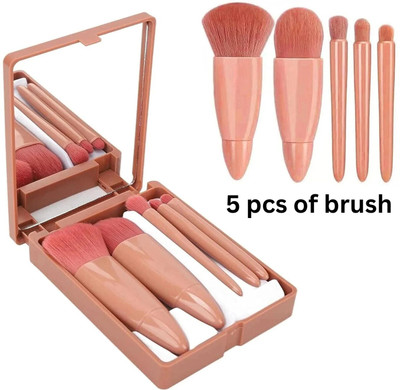 AORDEY Mini Portable Traveling MakeUp Brush set with case and mirror for daily use(Pack of 5)