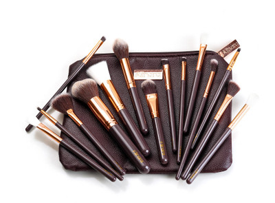 MINARA Makeup Brush Applicator Set of 15 with Premium Leather Pouch(Pack of 15)