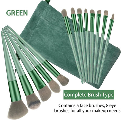 Qibest Fix+ Plus 13Pcs Makeup Brushes with Plush Bag (Green)(Pack of 1)