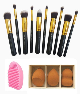 Dream Maker Combo of 10 Piece Makeup Brush Set, 3pc Blender set and Brush Cleaning Egg(Pack of 1)