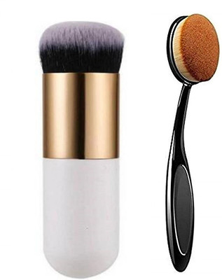 CETC Professional Foundation White Brush and Oval Foundation Brush -Pack of 2(Pack of 2)