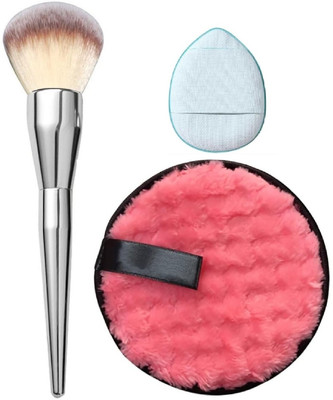 WECHARMERZ Soft Bristle Face Blush Powder Makeup Brush Tool With Finger And Remover Puff(Pack of 3)