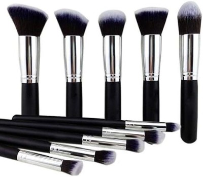 Wimble Soft Bristles 10 Pcs Black Makeup Brushes Set with 1 Pink Beauty Blender(Pack of 10)