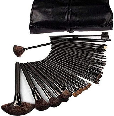 anjli 24 pc Makeup Brush Set With Leather Pouch- black Pack of 24(Pack of 24)