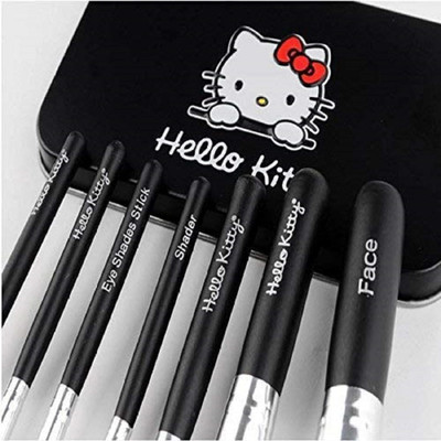 angelie Hello Kitty High Quality Make-Up Brushes with black tin box (Pack of 7)(Pack of 7)