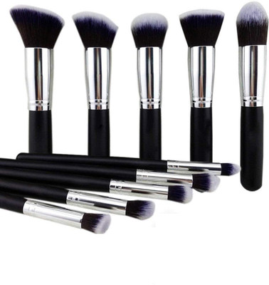 wryak Premium Synthetic Makeup Brush Set Black Silver(Pack of 10)