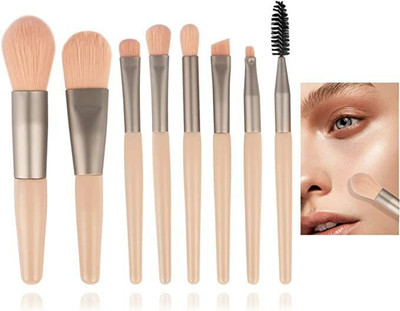 AARADHYAM Tara makeup brushes with wooden handles to effortlessly get ready Set of 8(Pack of 8)