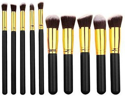 NXGTYA 10 pcs Synthetic Makeup Brush Set - Black Gold(Pack of 10)