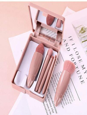 draval Portable Travel Makeup Brush Set with Mirror 5 in 1 Mini Cosmetic Brushes(Pack of 5)