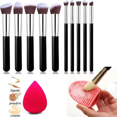 huge leaf 10 pcs makeup brush set black brush applicator plus blender with brush cleaner(Pack of 12)