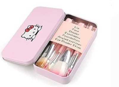 wryak Makeup Brush Set of 7 with hello kitty print Box Pink(Pack of 7)