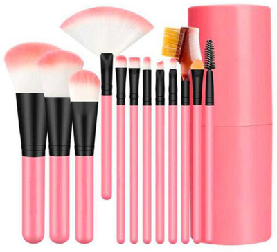 GROOVS Makeup Brush Sets-12 Pcs Brushes For Foundation Eyeshadow with Pink colour Box(Pack of 12)