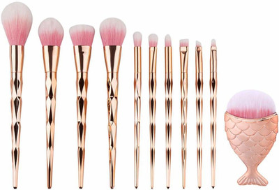 NXGTYA 11 GOLD Make Up Brush Mermaid Tool Fishtail Set(Pack of 10)