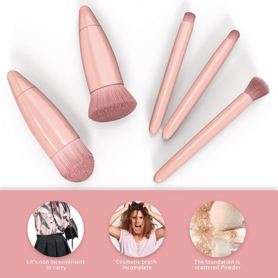 WUUP 5 in 1 Mini Makeup Brush Kit with Mirror(Pack of 5)