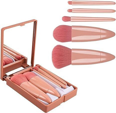 YCVARIYA Travel Makeup Brush Set 5pcs Mini Cosmetic Brushes with Mirror and Case(Pack of 5)