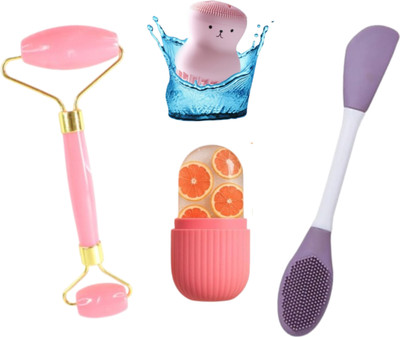 MARC TRADING 4 In 1 Facial Applicator, Double Stone Roller, Cleansing Brush & Ice Massager(Pack of 4)