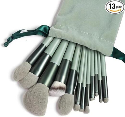 ishana Makeup Brushes,13 PCS Make Up Brush Set Makeup Brush Kits for Travel (Green)(Pack of 13)