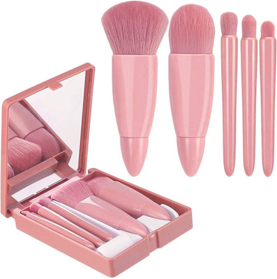 Luxula Portable 5Pcs Travel Cosmetic Makeup Brush Set with Makeup Mirror in Brush Case(Pack of 1)