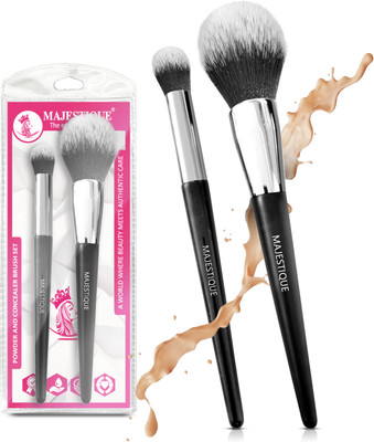 MAJESTIQUE Powder and Concealer Brush Set, Soft Fluffy Bristles, Blending- 2Pcs/Black(Pack of 2)