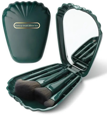 JIYAENTERPRISES 5pc Make up Brushes Set with Mirror Travel Foundation Portable Shell Shape Box(Pack of 5)