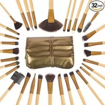 Solal 32 Pcs Makeup Brushes Makeup Brush Set With Golden Leather Pouch For Eye Shadow(Pack of 32)