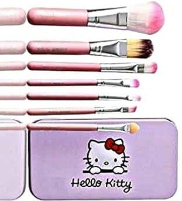 wryak Makeup Brush Set Hello Kitty Powder Foundation Blusher Pink Handle With Box(Pack of 7)