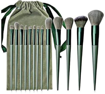 UEBES 13 Pcs Professional Makeup Brush Set with Travel Pouch – Green(Pack of 13)