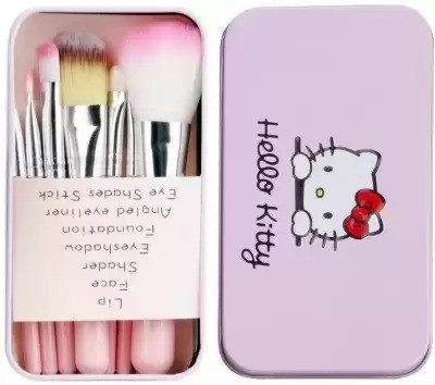 CJ CHILDREN Hello Kitty Complete Makeup Mini Brush Kit set of 7 With A Storage Box pink(Pack of 7)