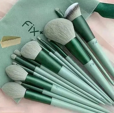 Onevue FIX+ MAKEUP BRUSHES GREEN COLOUR SET OF 13PCS(Pack of 13)