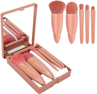 Rsentera 5 in 1 Portable Travel Makeup Brush Set with Mirror(Pack of 5)