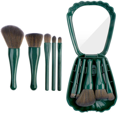 Pamidhar Portable Mini Makeup Brushes Set with Mirror 5 Pcs Brushes Kit Case(Pack of 5)