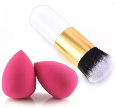 FROSTED COSMETIC Foundation/Blush Brush Cosmetic Face Powder With 2 Beauty Blender Sponge(Pack of 1)