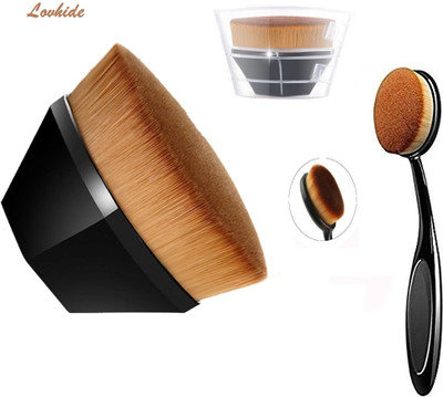 LOVHIDE 1pc Foundation Makeup Brush with Portable Case + 1pc Black Oval Brush(Pack of 2)