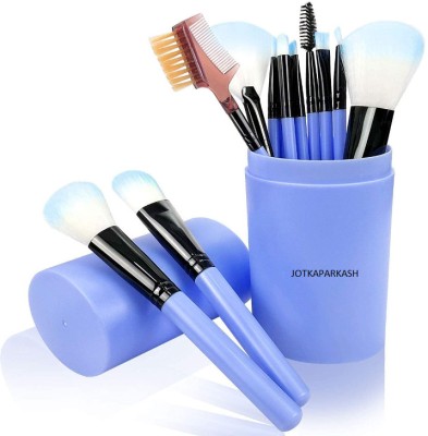 JOTKAPARKASH Professional 12 Piece Face and Eye Makeup Brush Set With Storage Barrel - Blue(Pack of 12)