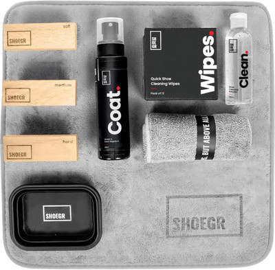 SHOEGR Supreme Shoe Cleaning Kit-Plastic Shoe Tree, Water Repellent, Shoe Mat & Bowl Shoe Care Kit(100 ml, Natural)