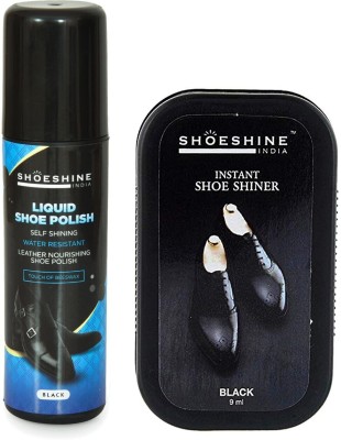 SHOESHINE Black Shiner and Black Lequid shoe Polish for all smooth Leather Shoe Care Kit(75 ml, Black)